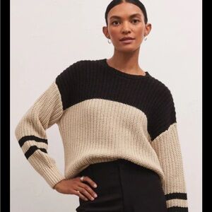 Z Supply Black and Cream Crew Neck Sweater